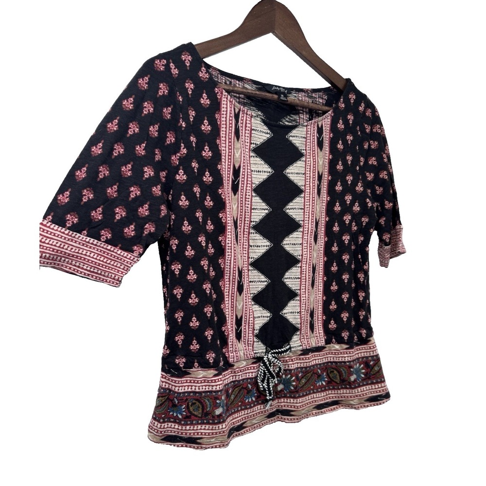 Lucky Brand Y2K Half Sleeve Tribalโ Aztec Boho Festival Indie cotton M Black Red